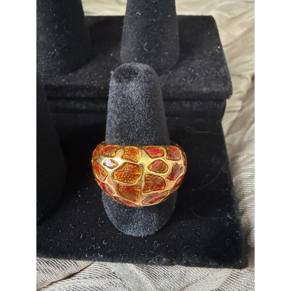 VTG Joan Rivers Chunky Gold Red Dome Ring Statement 80s 90s Cocktail Retro Bold